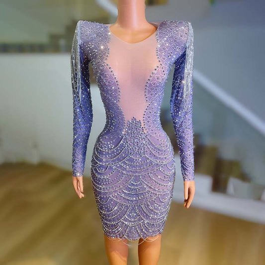 New Light Purple Shoulder Thickened Dress