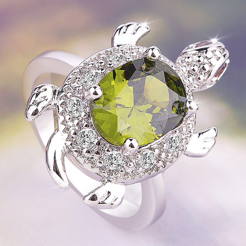 Big Olive Green Turtle Ring