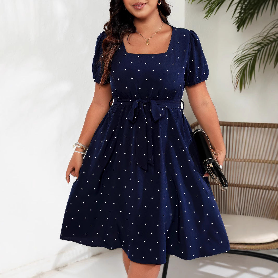 Elegant Retro Polka-Dot Waist-Cinching Dress For Women