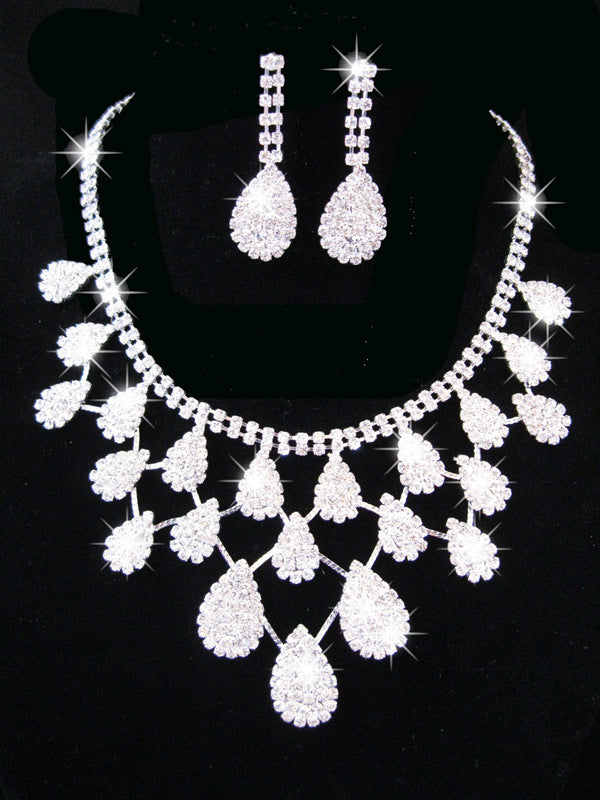 White Rhinestone Bridal Necklace Earrings