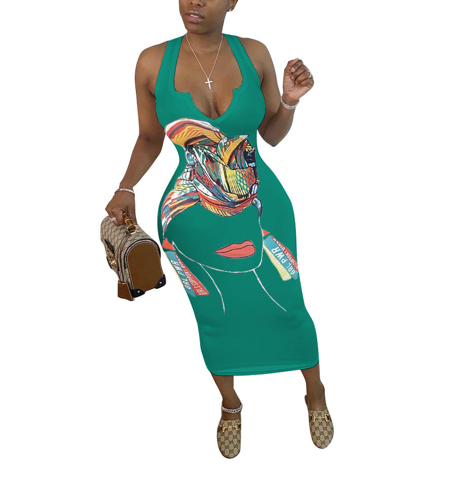 Women's Clothing Skinny V-neck Gradient Color Dress