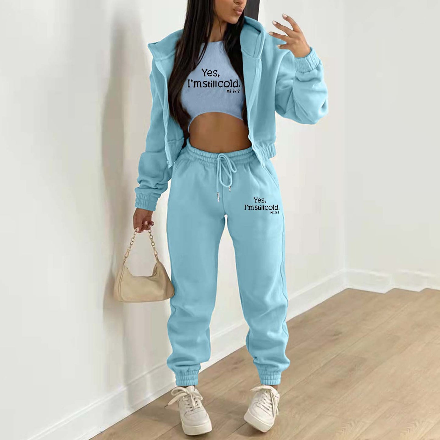 Women's Fashion Hooded Letter-print Casual Suit