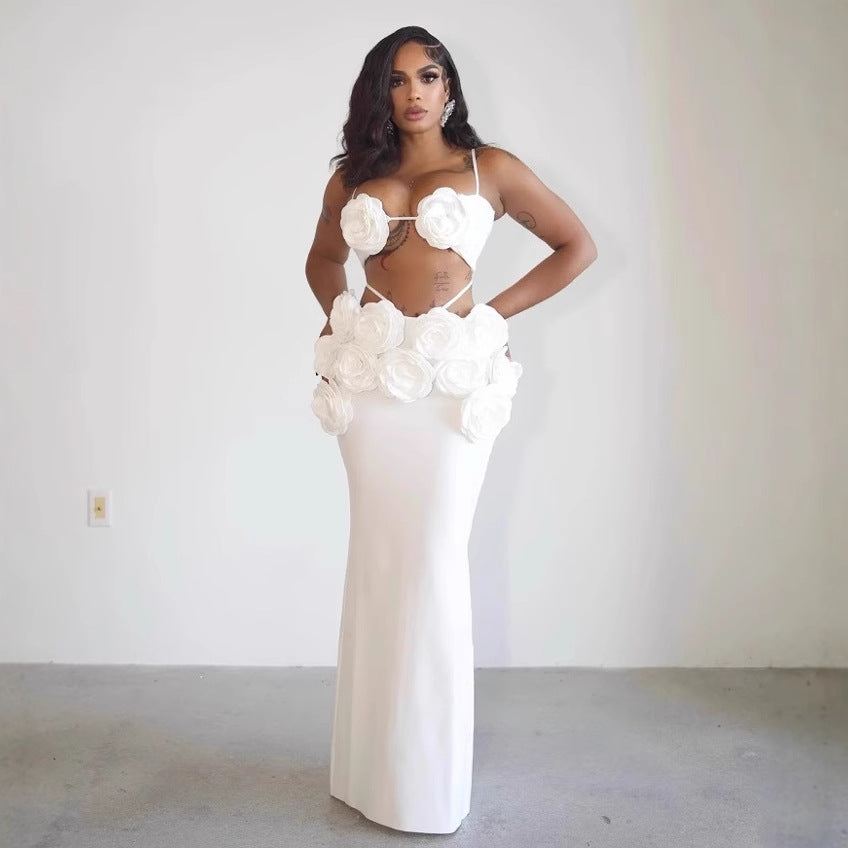 Sling Rose Midriff Outfit Backless Temperament Twinset