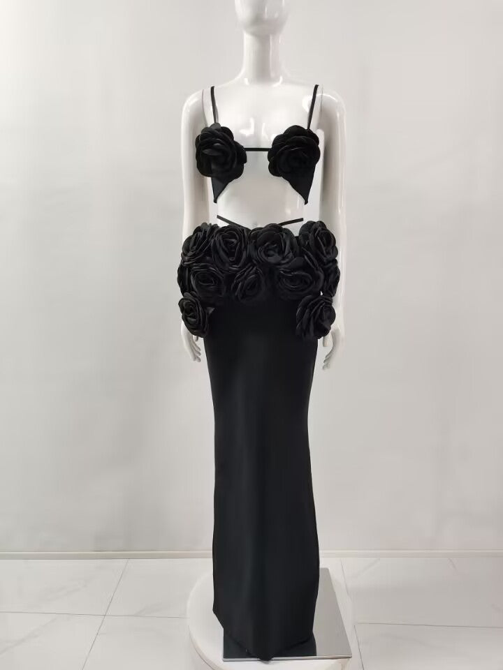 Sling Rose Midriff Outfit Backless Temperament Twinset