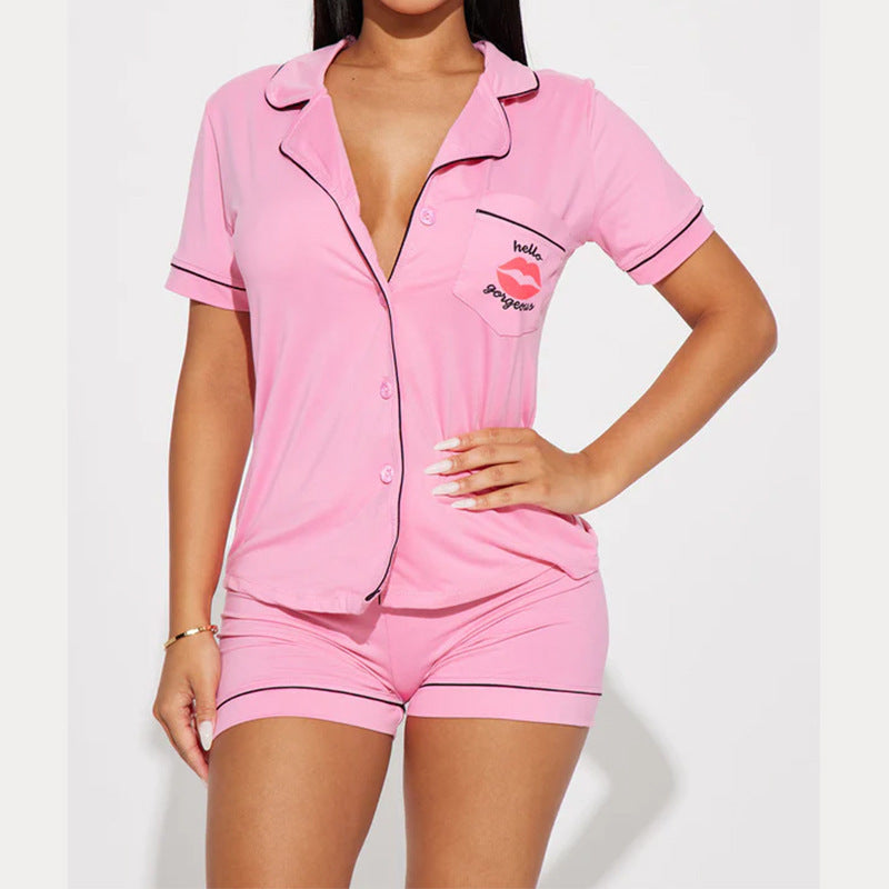 Women's Comfortable Pajamas Short-sleeved Pocket Letters