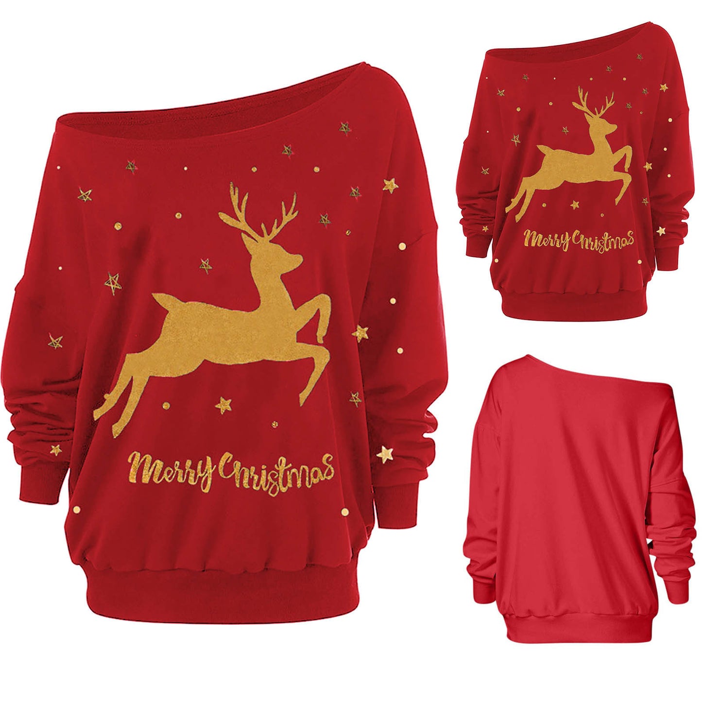 Autumn And Winter New Women's Clothing Amazon Christmas Printed Messenger Long Sleeved T Shirt