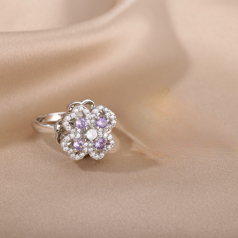 Copper Rotating Ring  Micro Inlaid Fashion Lady Ring Index Finger Ring