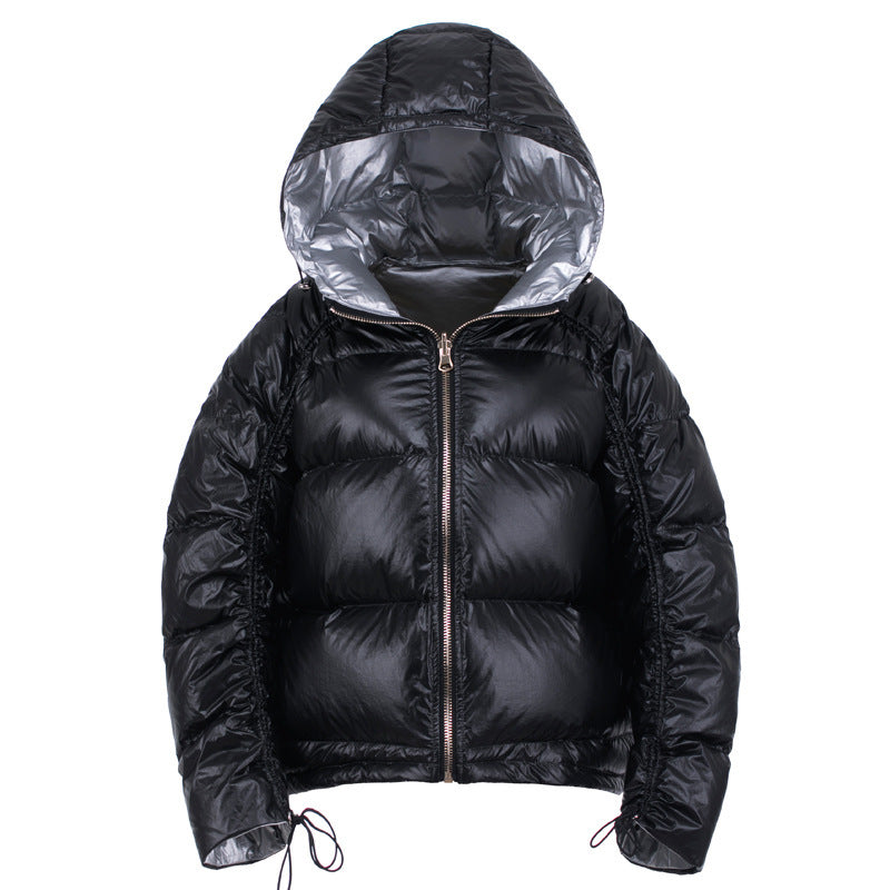 Winter Big Fur Collar Double-sided Wear Net Red Shiny Silver  Jacket Female Fox Fur Down Jacket