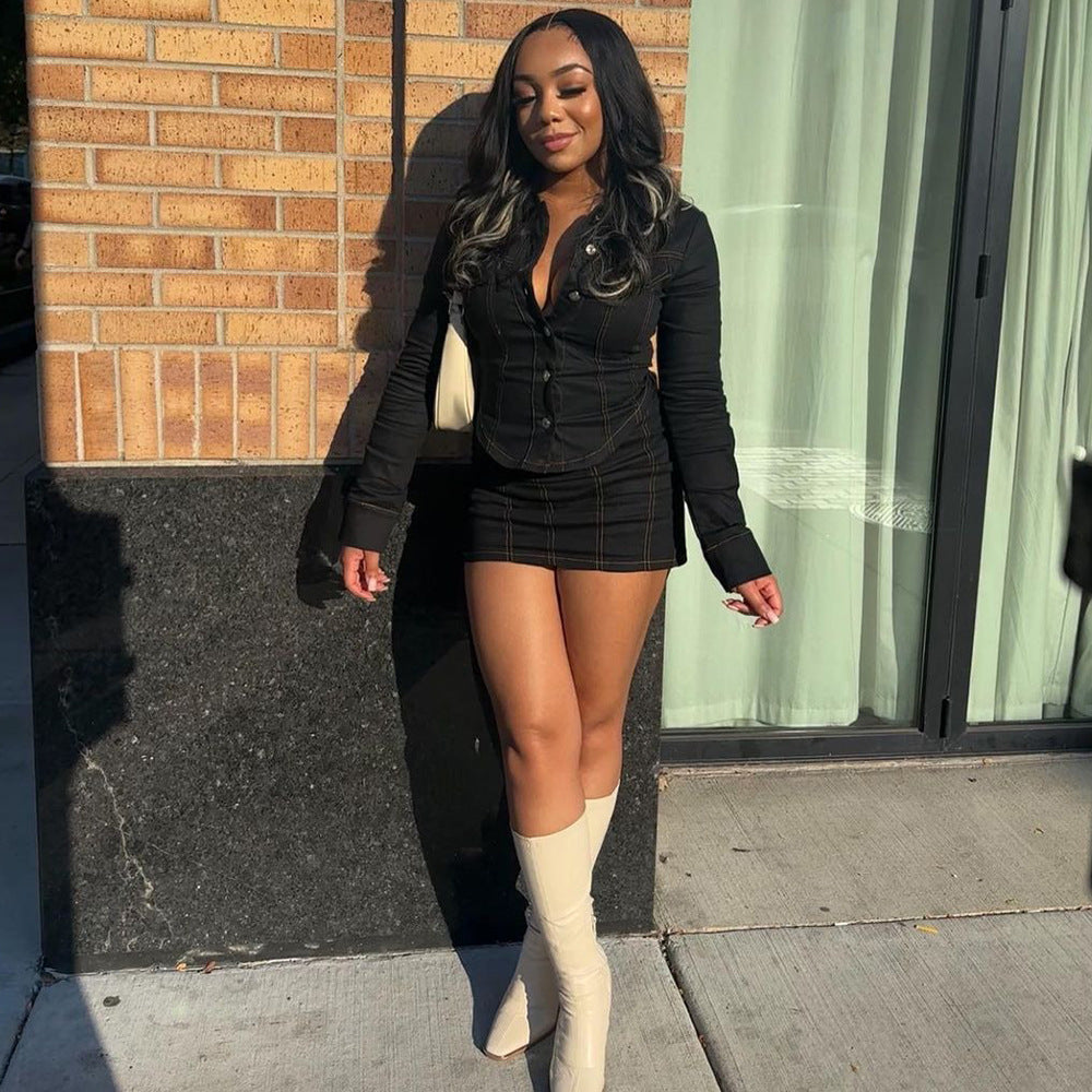 European And American Overall Suit New Short Skirt Two-piece Set Sexy Women Clothing