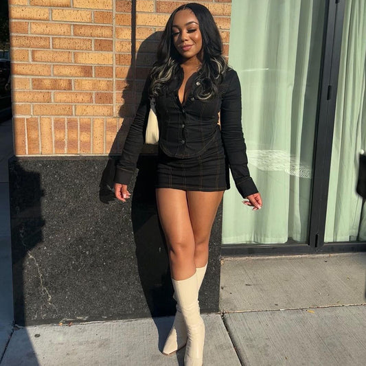 European And American Overall Suit New Short Skirt Two-piece Set Sexy Women Clothing