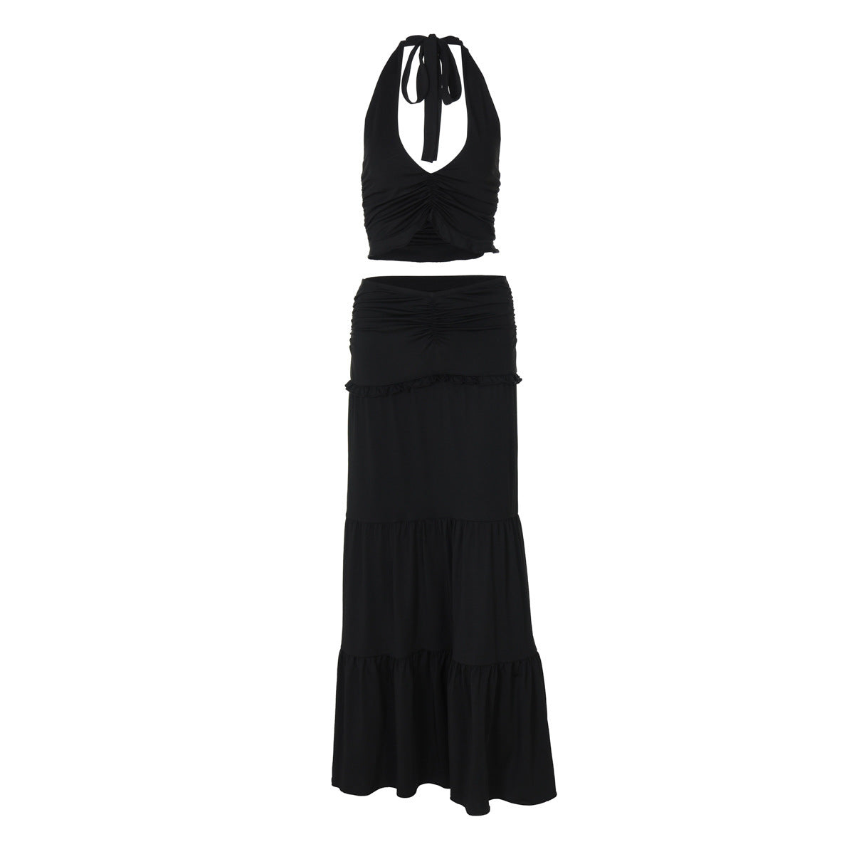 Summer Lace Halterneck Vest Pleated Skirt Suit