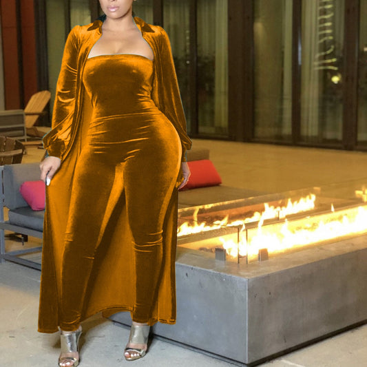 Sexy Bustier Female Jumpsuit Jacket Silver Fox Velvet
