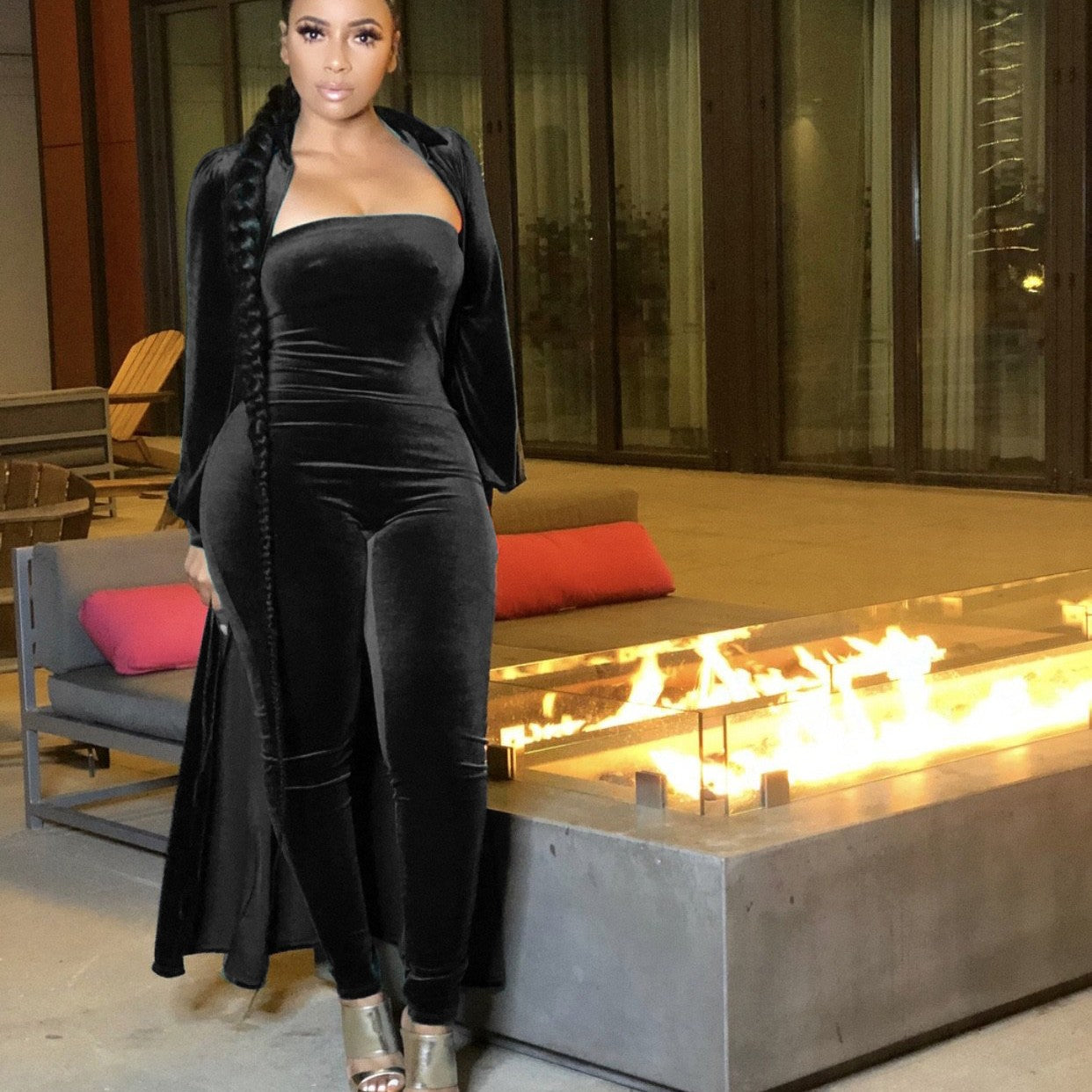 Sexy Bustier Female Jumpsuit Jacket Silver Fox Velvet