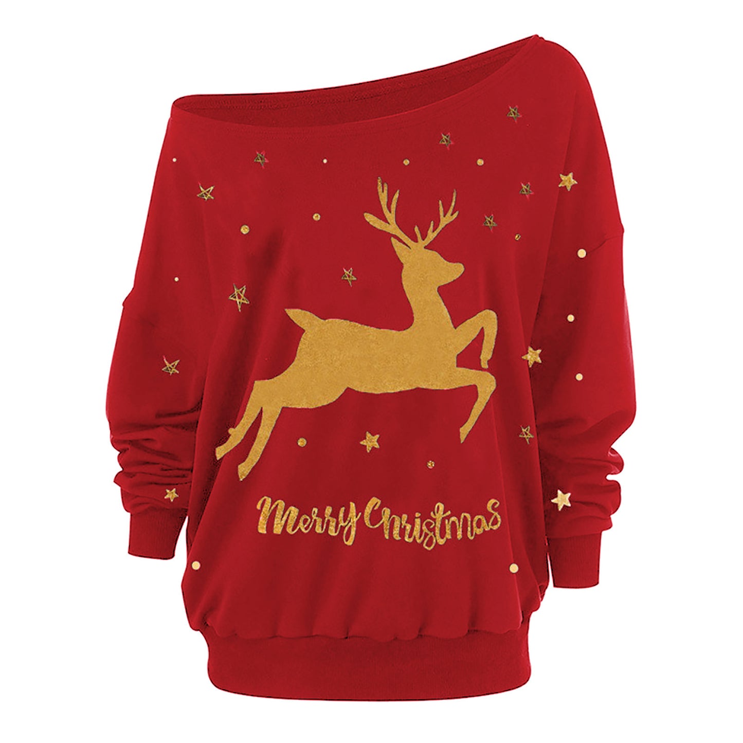 Autumn And Winter New Women's Clothing Amazon Christmas Printed Messenger Long Sleeved T Shirt