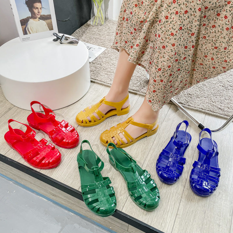 Women's Fashion Retro Flat Heel Transparent Plastic Jelly Shoes