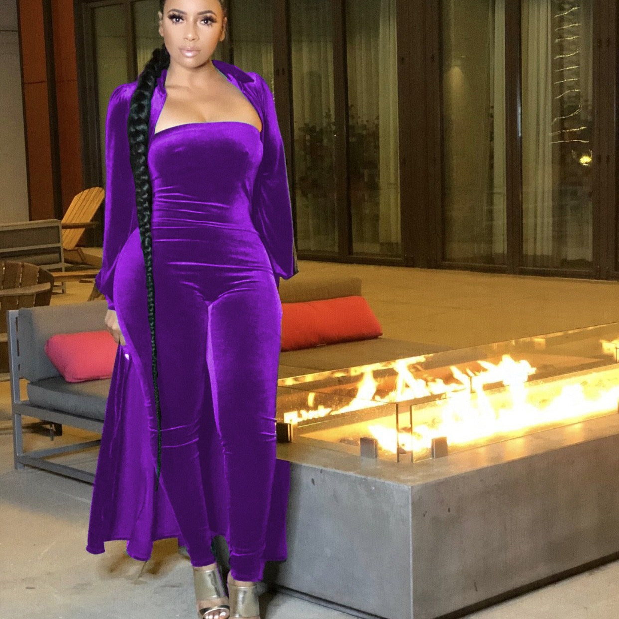 Sexy Bustier Female Jumpsuit Jacket Silver Fox Velvet