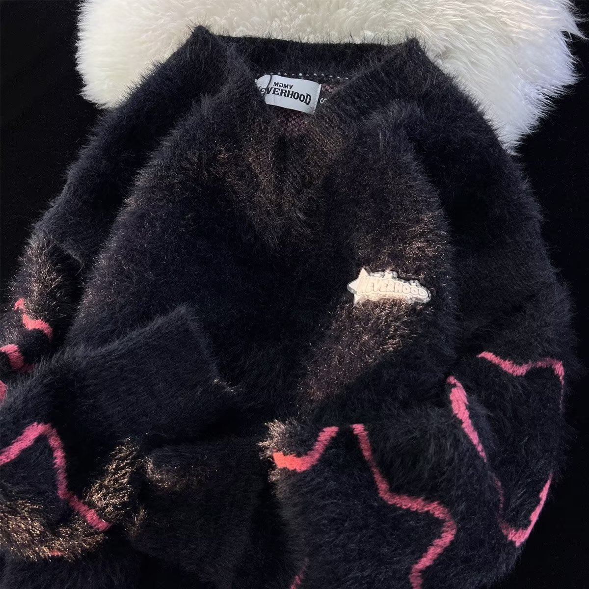 Street Long Sleeve Pullover Couple V-neck Loose Sweater