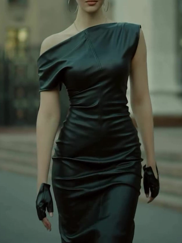 Elegant Polyester Shoulder Leather Dress