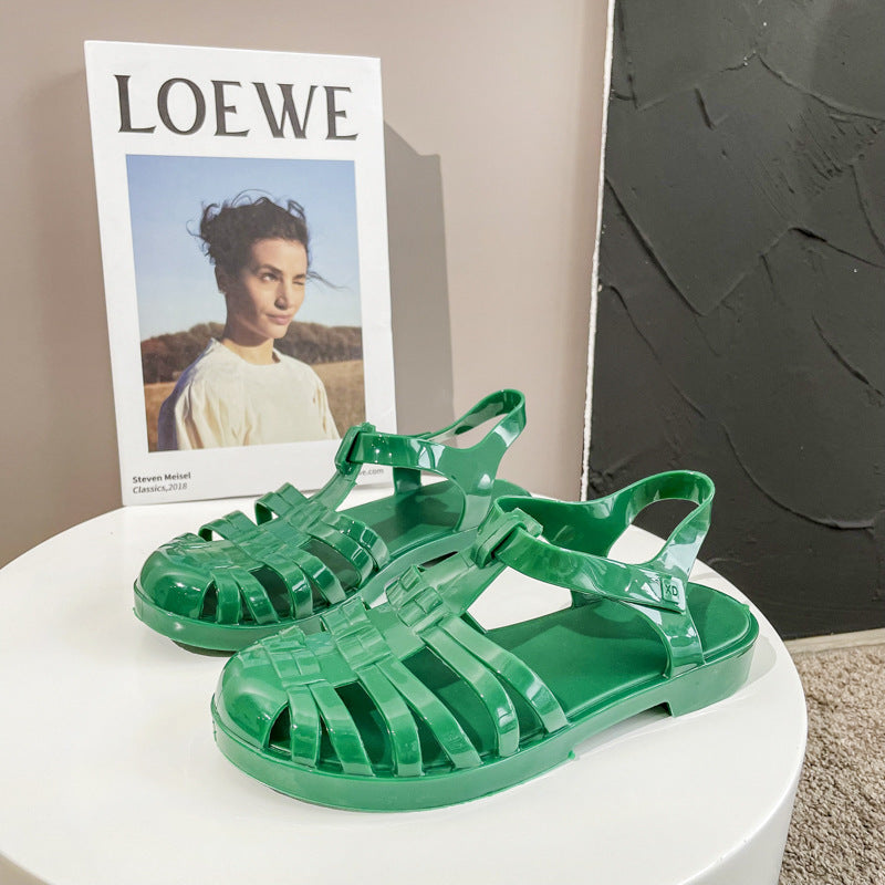 Women's Fashion Retro Flat Heel Transparent Plastic Jelly Shoes