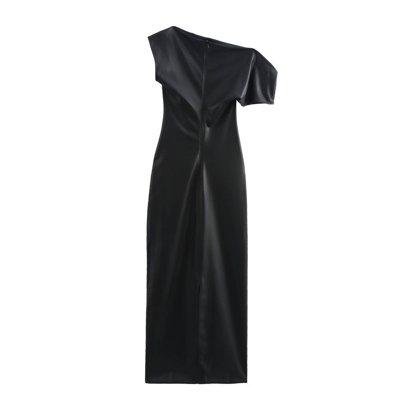 Elegant Polyester Shoulder Leather Dress