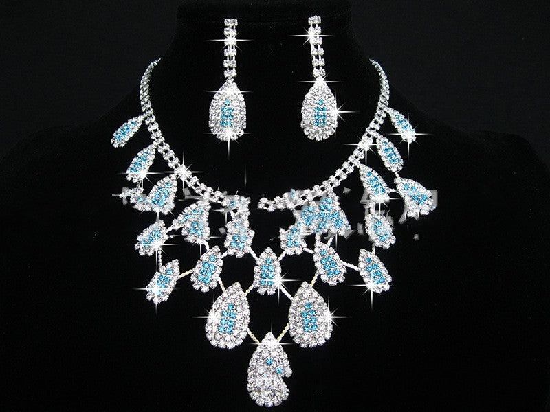White Rhinestone Bridal Necklace Earrings