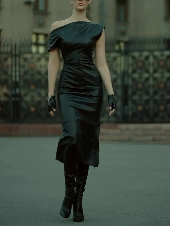 Elegant Polyester Shoulder Leather Dress