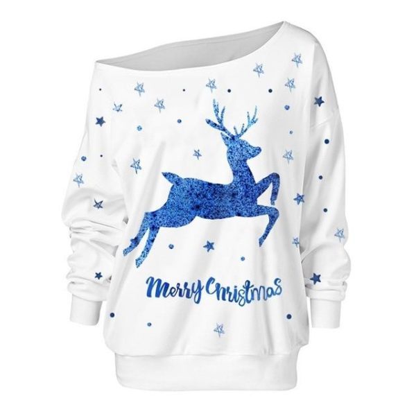 Autumn And Winter New Women's Clothing Amazon Christmas Printed Messenger Long Sleeved T Shirt