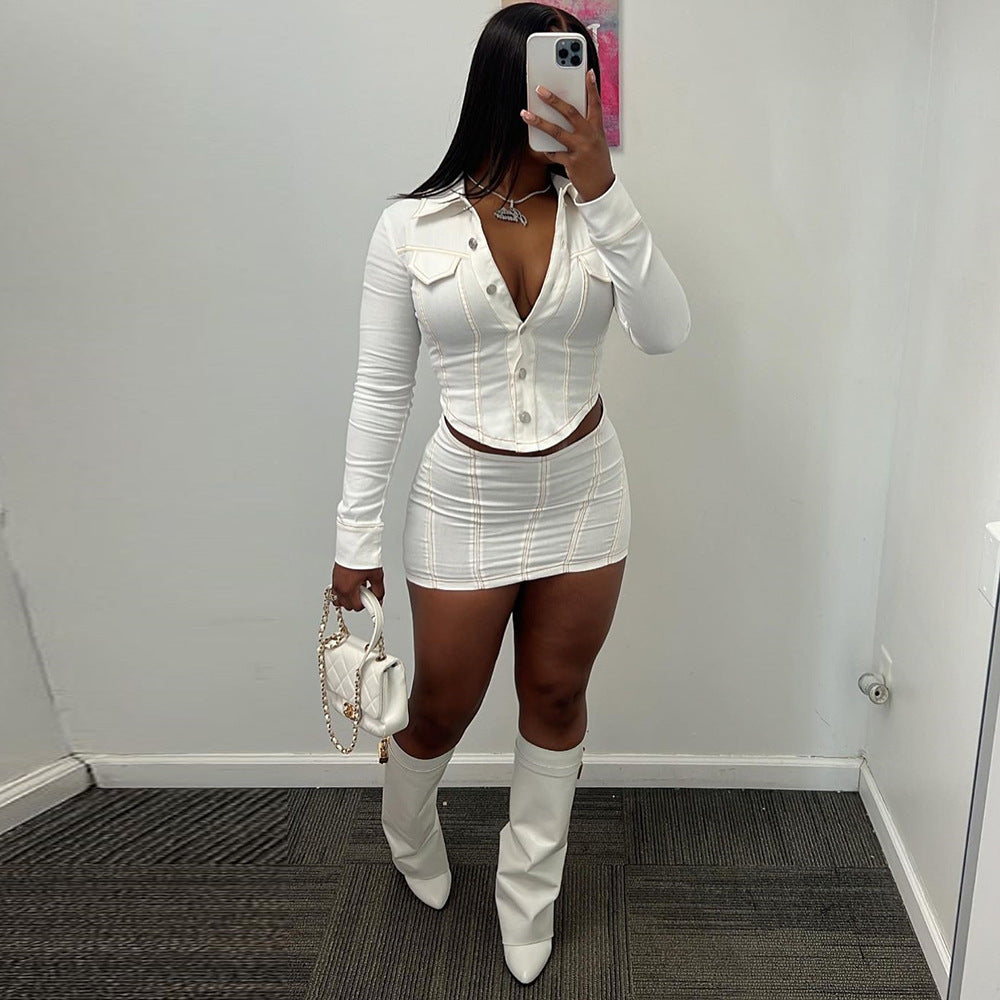 European And American Overall Suit New Short Skirt Two-piece Set Sexy Women Clothing